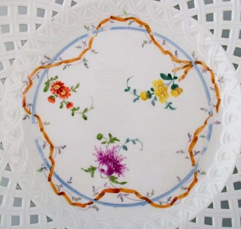 Two Antique Meissen Plates In Pierced Porcelain With Hand Painted Floral Motifs photo furniture