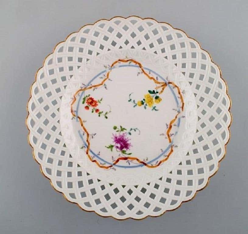Two Antique Meissen Plates In Pierced Porcelain With Hand Painted Floral Motifs photo Home Decor
