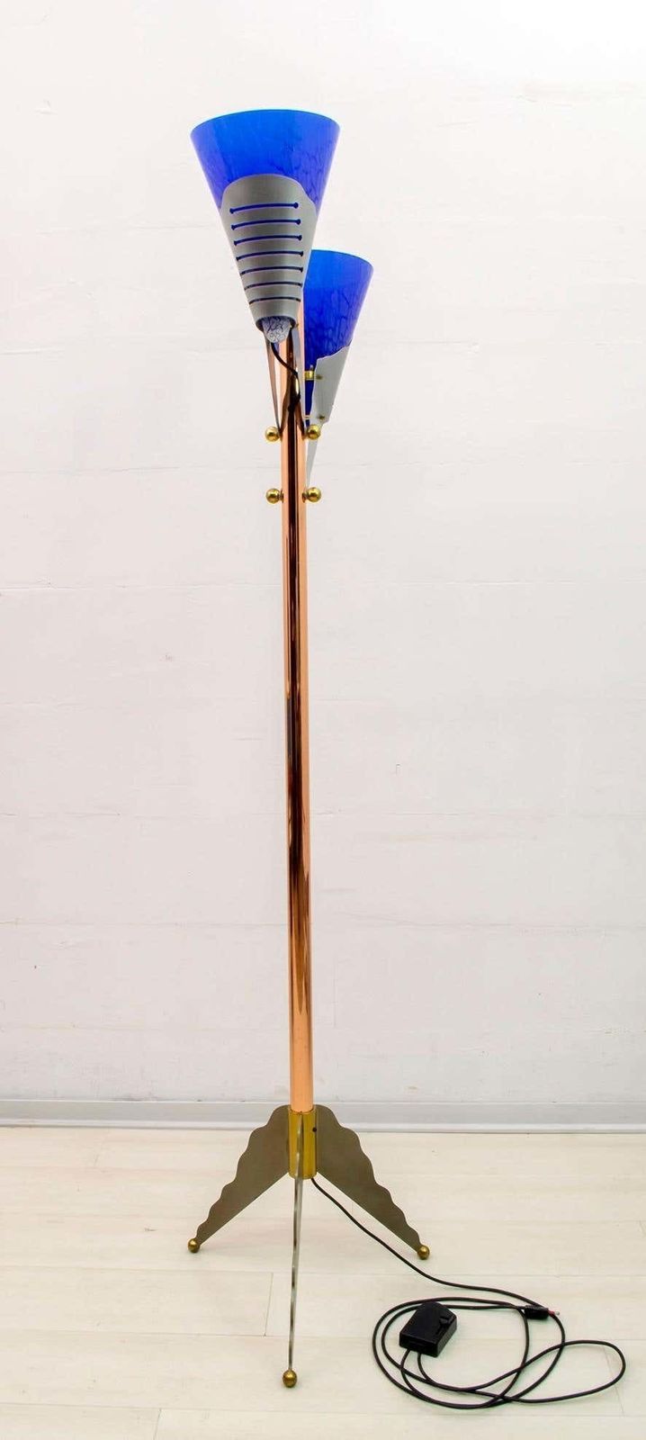 Relco Milano Modernist Italian Murano Glass And Brass Floor Lamp, 1980s photo Lighting