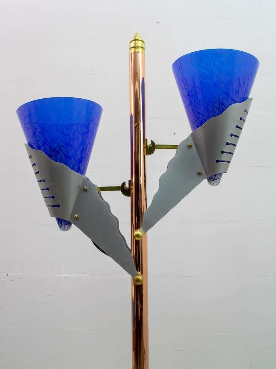 Relco Milano Modernist Italian Murano Glass And Brass Floor Lamp, 1980s photo vintage