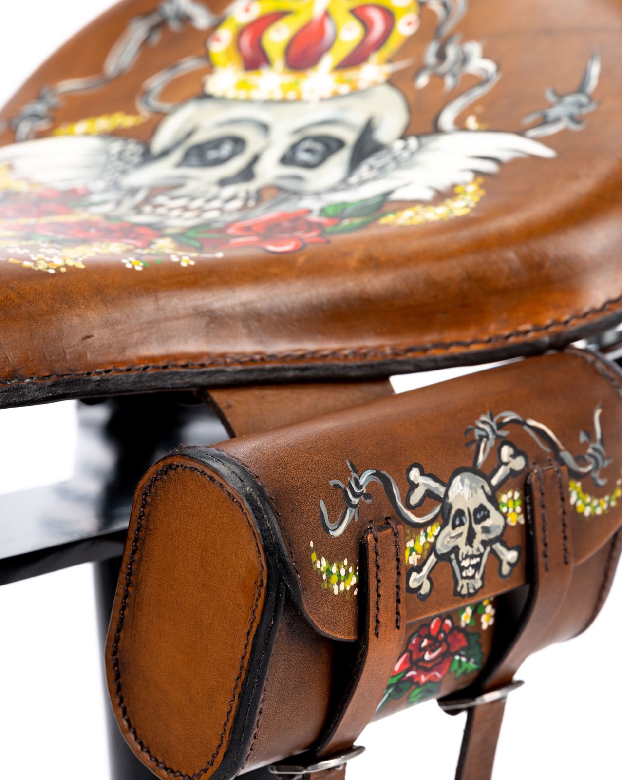 The Unique One Off Handmade Leather, Sprung 'Harley Bobber' Motorcycle Saddle Bar Stool. photo 2795.0
