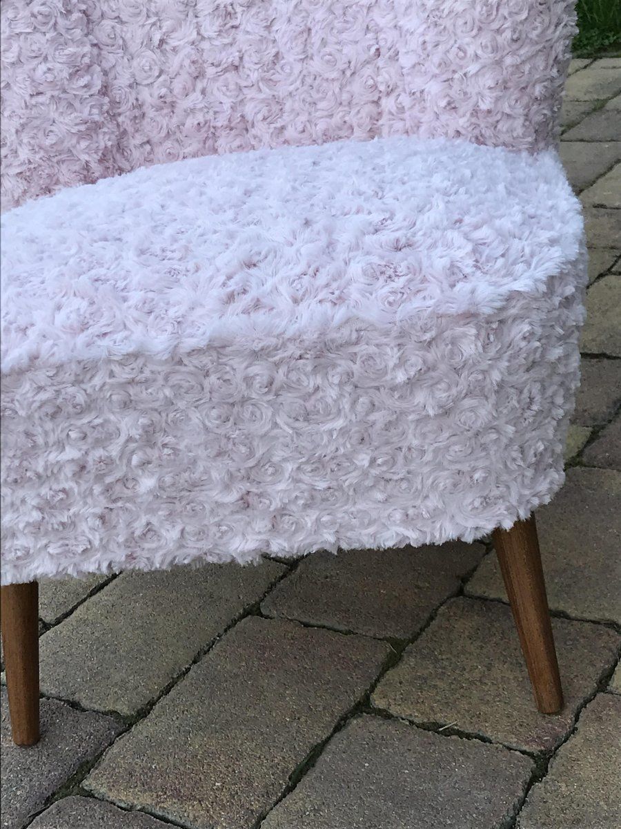 Mid Century Pink Faux Fur Cocktail Chair photo vintage