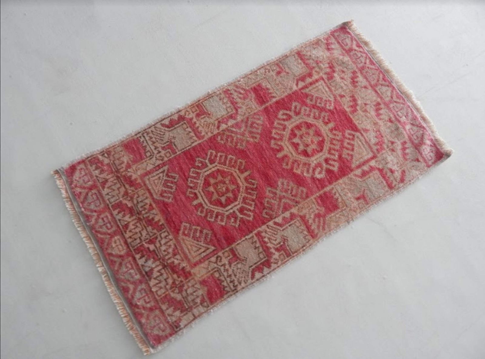Small Hand Knotted Distressed Oushak Rug, 1970s photo furniture