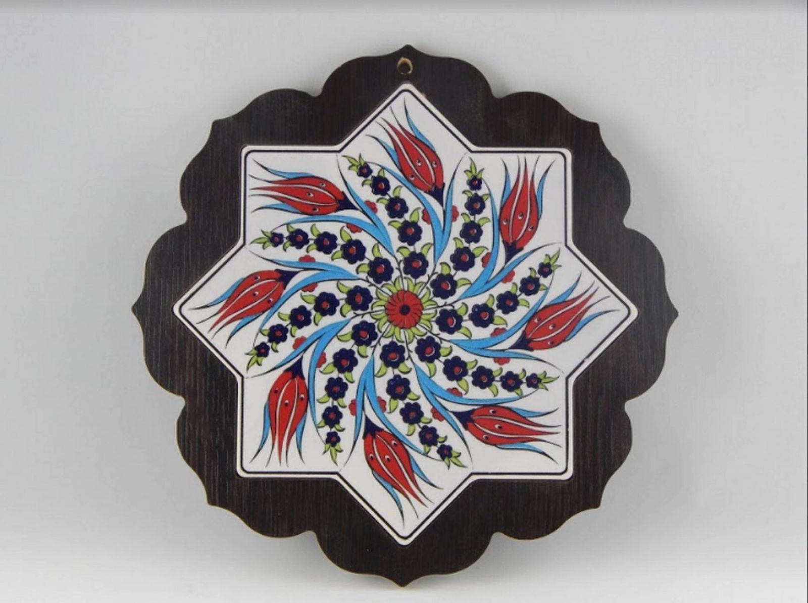 Vintage Turkish Ceramic Wall Hanging With Wooden Frame, 1970s