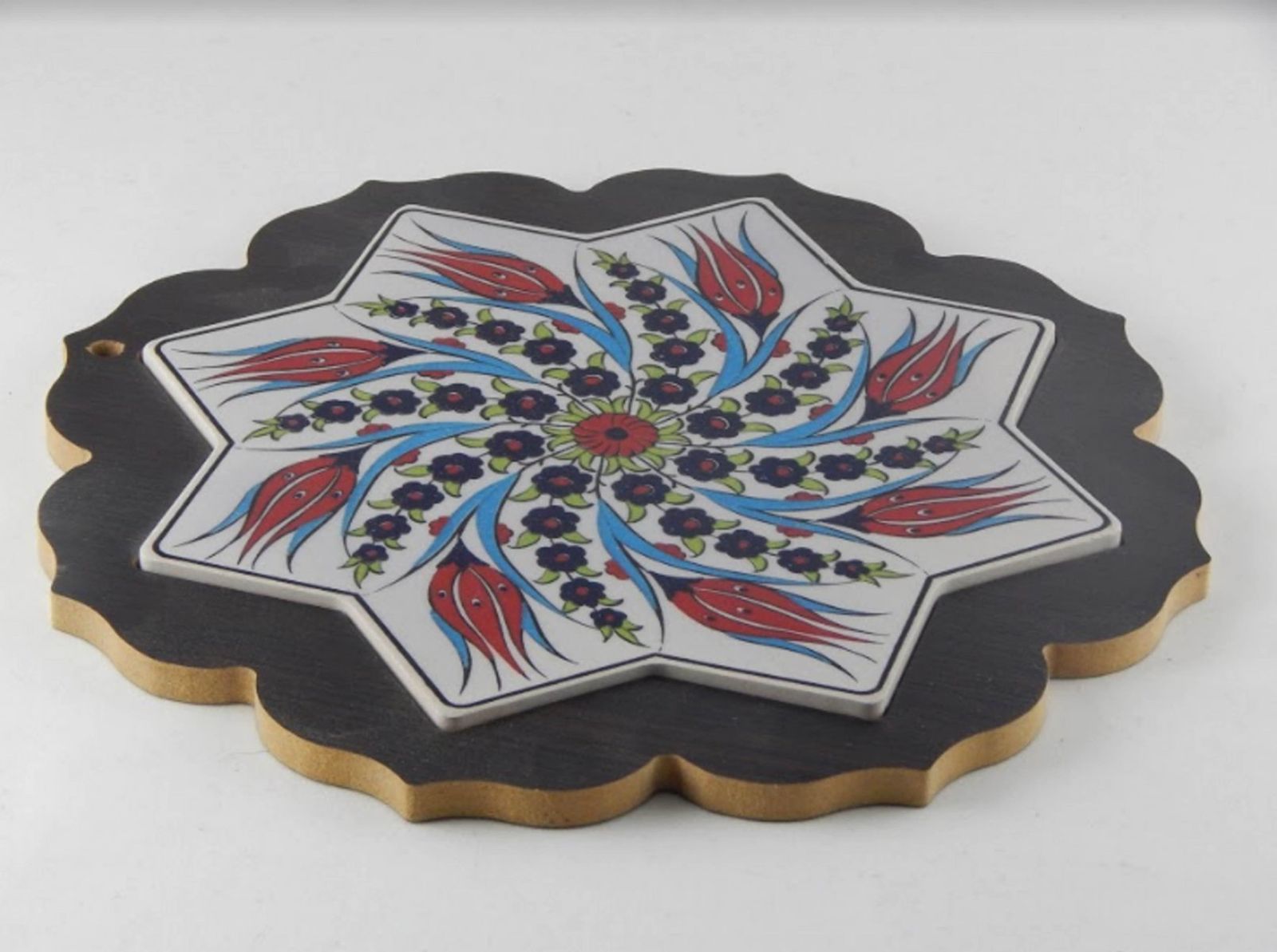 Vintage Turkish Ceramic Wall Hanging With Wooden Frame, 1970s photo furniture