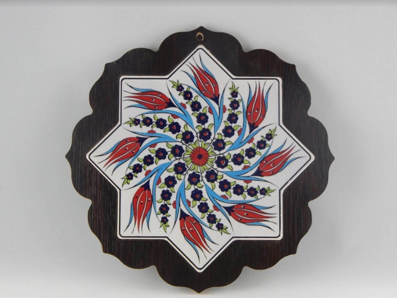 Vintage Turkish Ceramic Wall Hanging With Wooden Frame, 1970s photo for sale