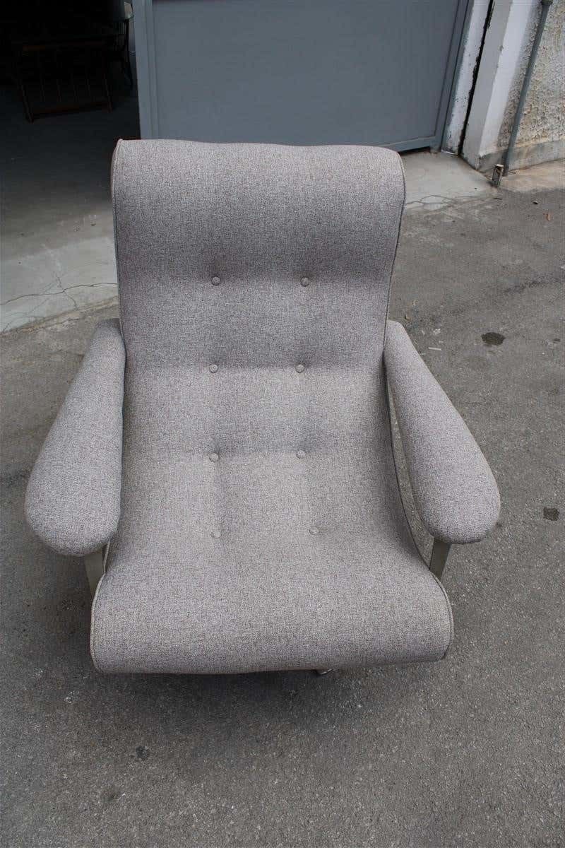 Swivel Armchair Guido Bonzani For Tecnosalotto 1970s Gray Fabric And Steel photo vintage