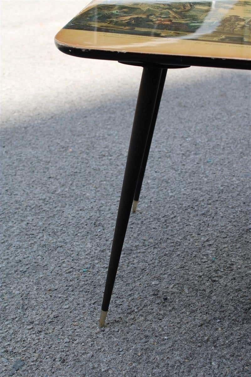 Midcentury Curved Coffee Table With Wagner Prints, Metal Feet And Gold Brass photo Furniture
