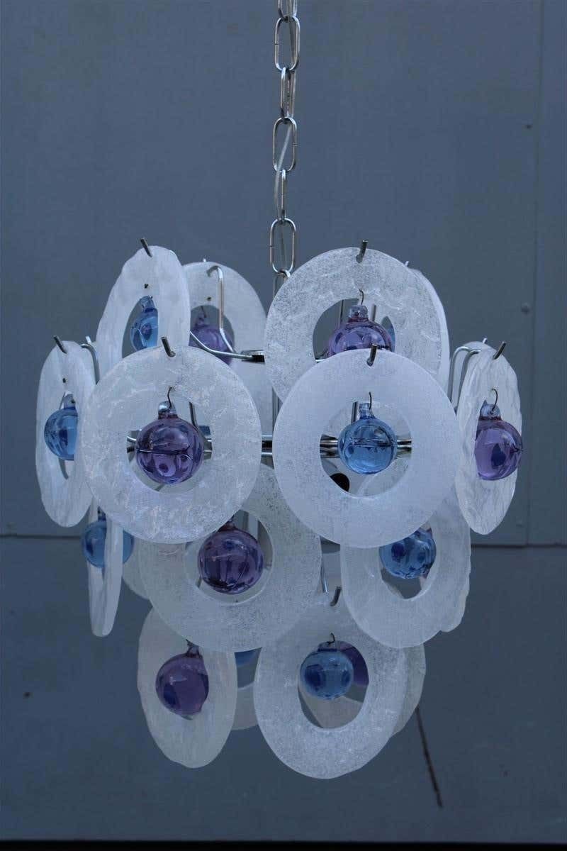 Round Italian Murano Chandelier White Pulegoso Glass Wisteria photo vintage