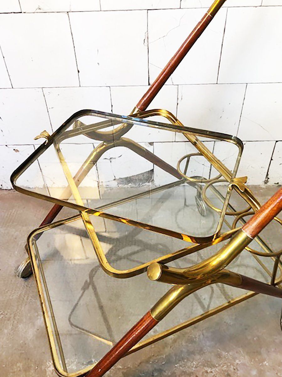Wooden And Brass Bar Cart By Cesare Lacca, Italy, 1950s photo 936.0