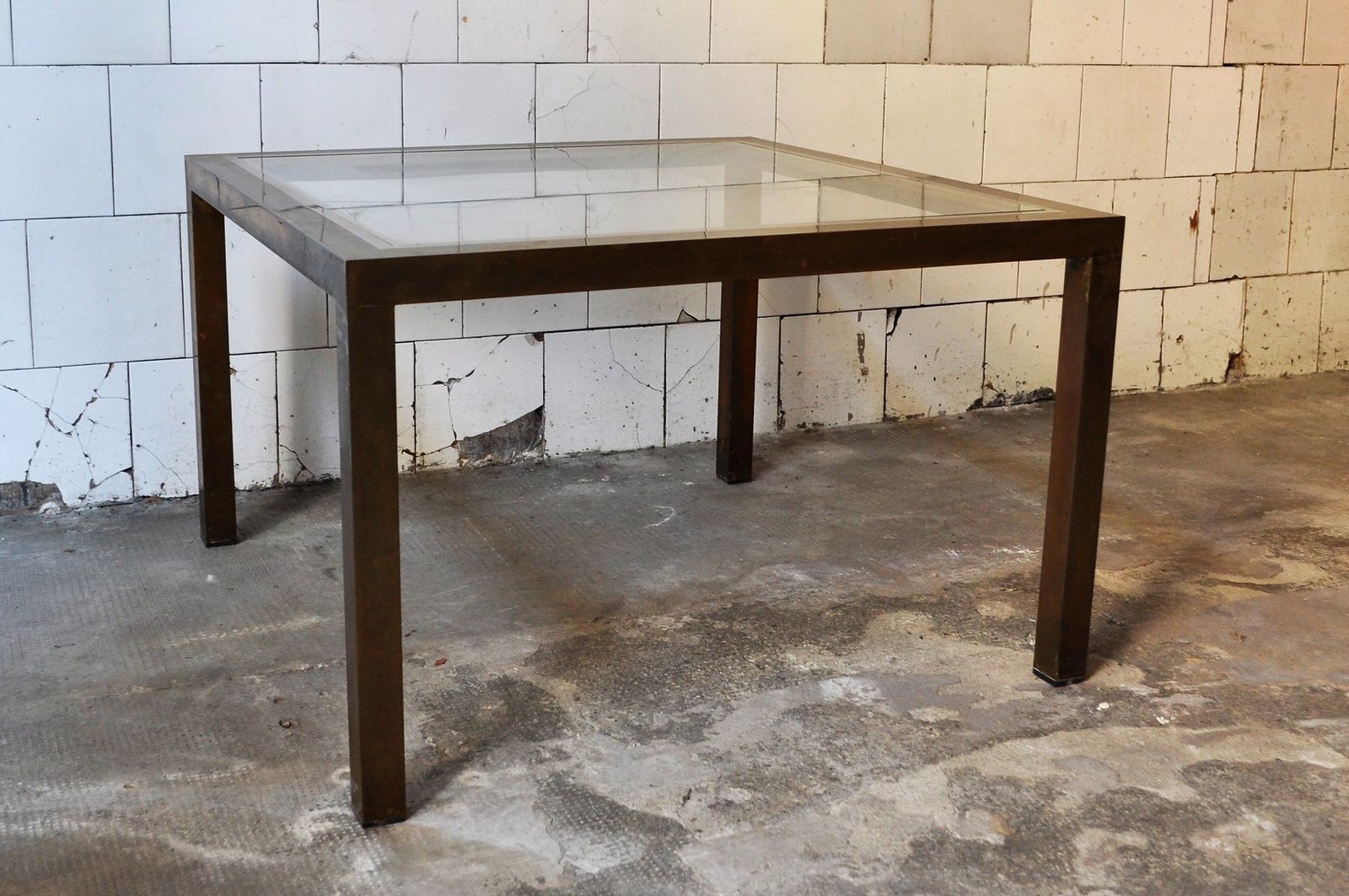 Square Coffee Table In Brass And Glass, 1970s photo furniture