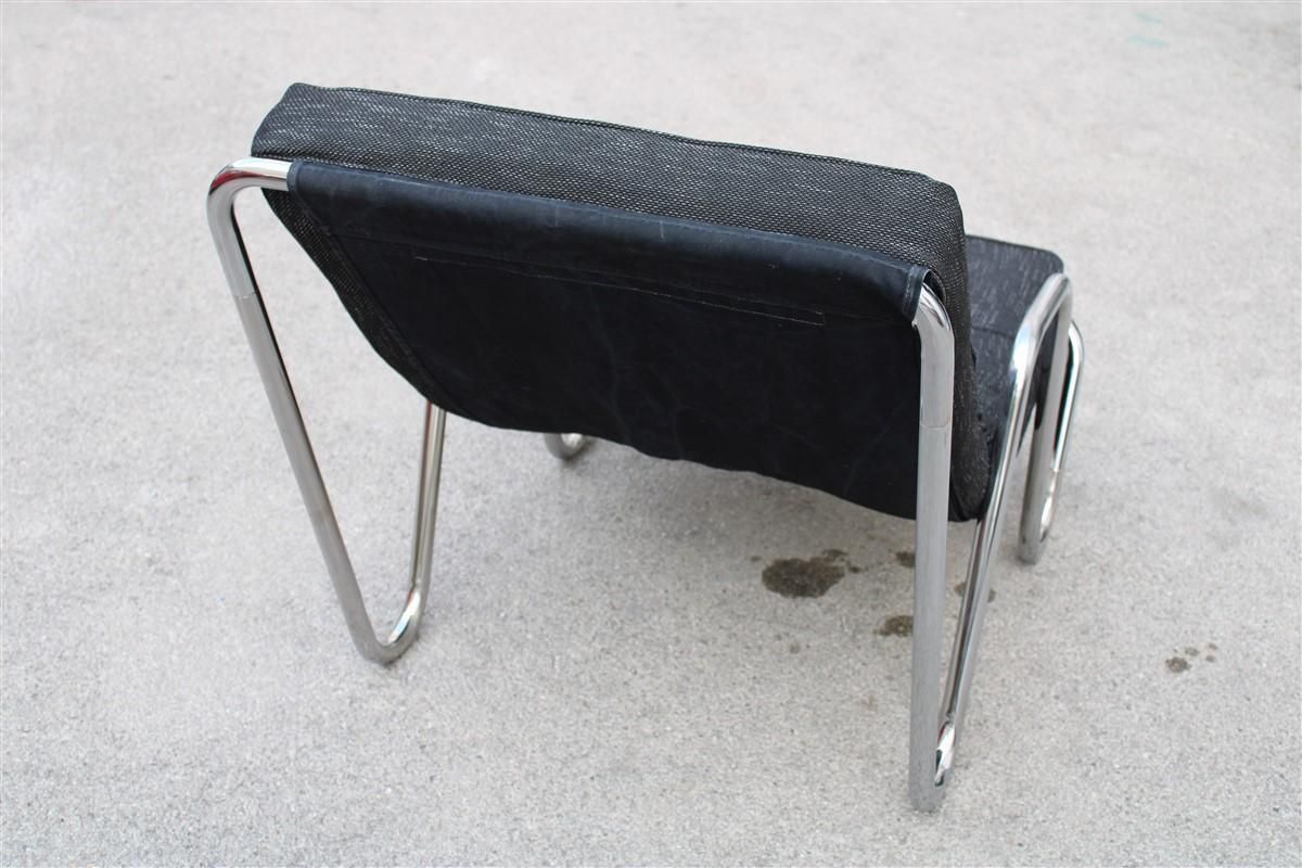 Minimalist Tubular Armchair Chrome Metal Black Fabric, Italy, 1970s photo 1977.0