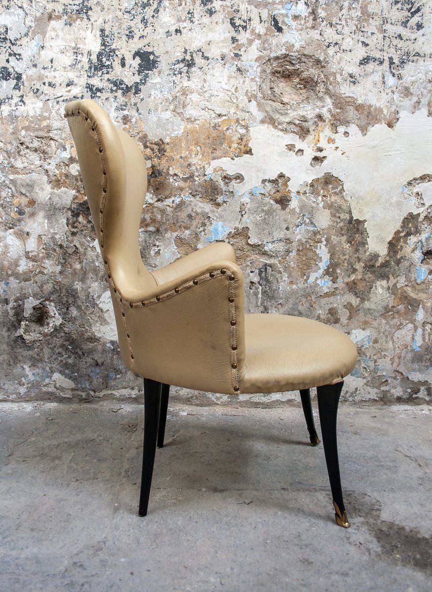 Italian Brass And Vinyl Armchairs, 1950s, Set Of 2 photo Furniture