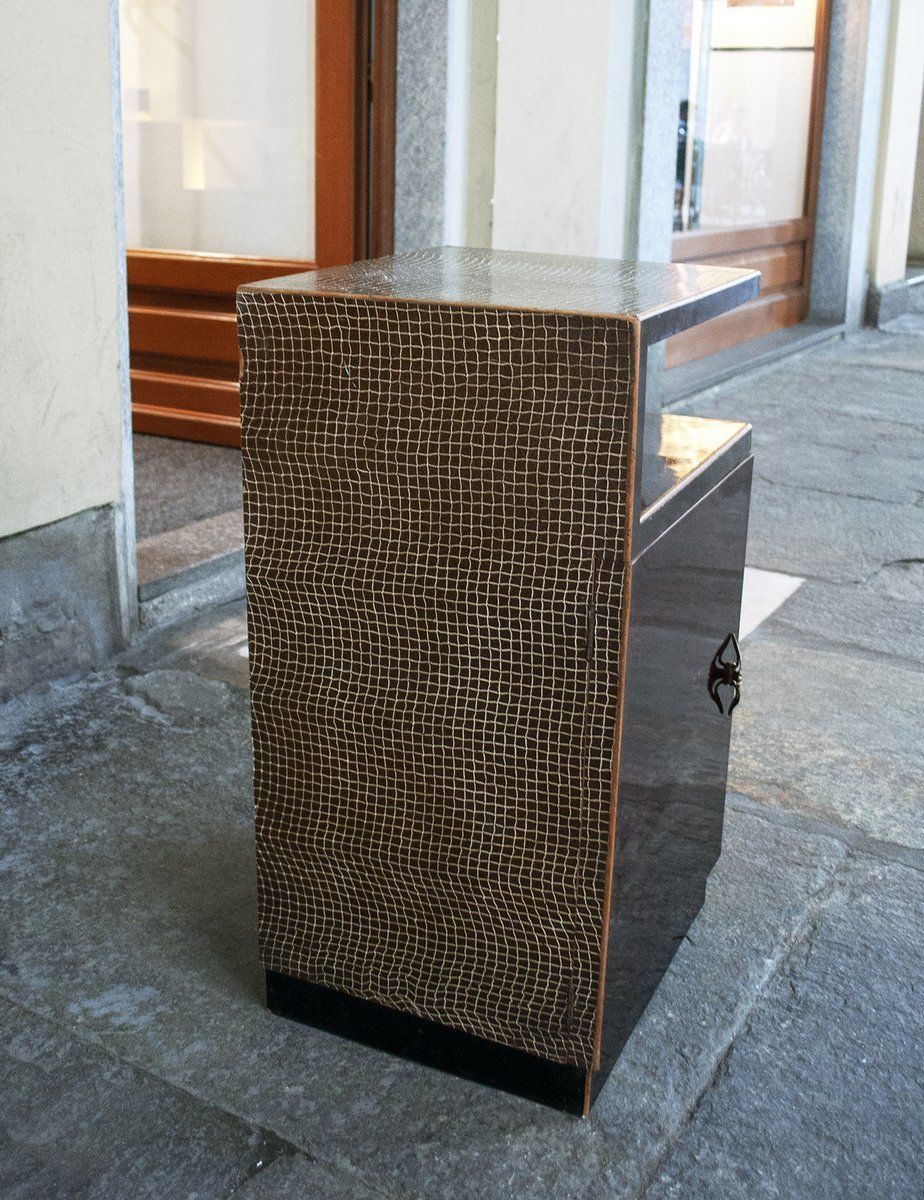 Art Deco Italian Brass And Wood Nightstand, 1930s photo Furniture