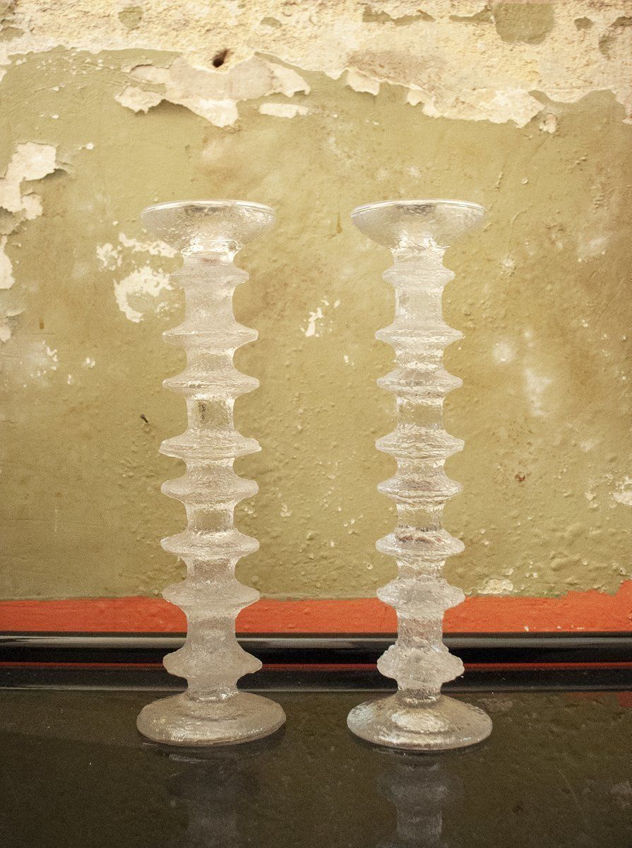 Glass Candleholders By Timo Sarpaneva For Iittala, 1980s, Set Of 2