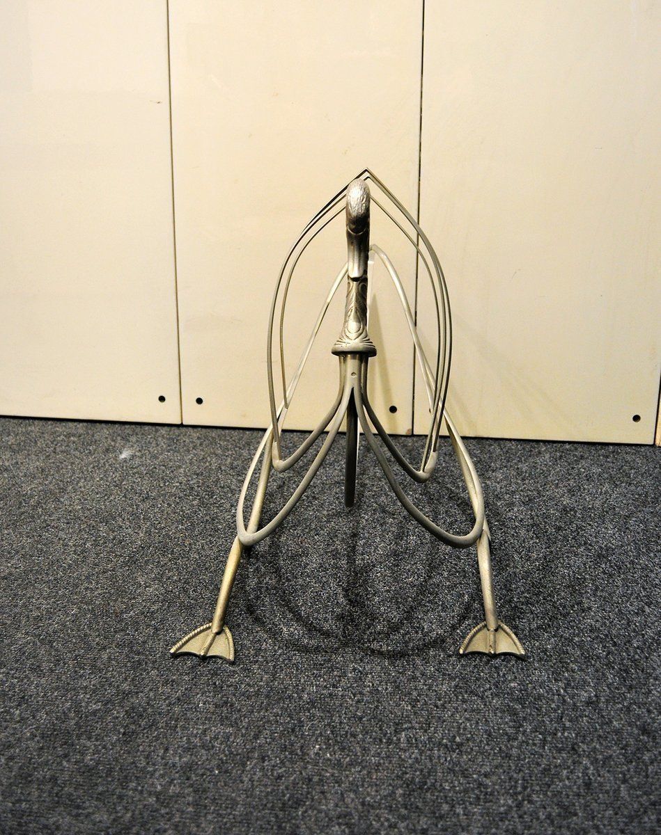 Italian Nickel Plated Brass Magazine Rack, 1970s photo for sale
