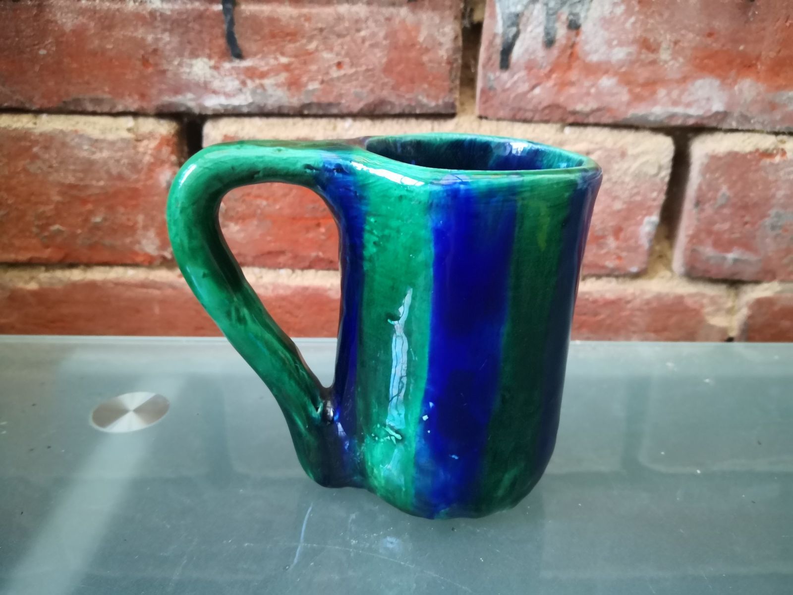 Keskar French Vintage Art Pottery Blue And Cobabt Hand Made Tankard photo for sale