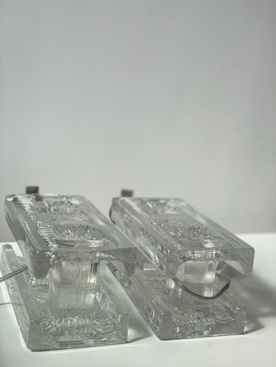 Pukeberg Pair Of Clear Glass Squared Table Lamps photo buy