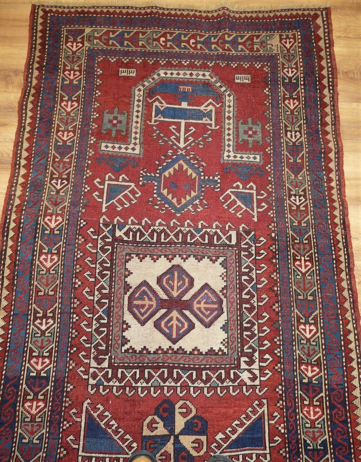 Genuine Antique Hand Knotted Caucasian Kazak Fachralo Prayer Design Rug   100% Wool Pile   209 X 115 Cm (6'10 X 3'10") photo furniture