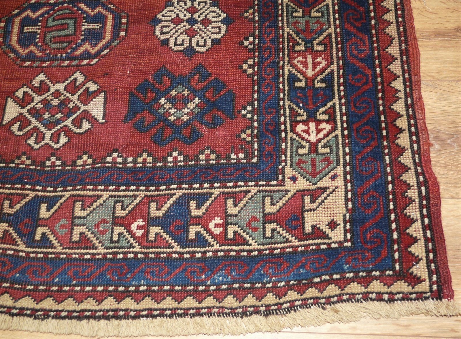 Genuine Antique Hand Knotted Caucasian Kazak Fachralo Prayer Design Rug   100% Wool Pile   209 X 115 Cm (6'10 X 3'10") photo for sale