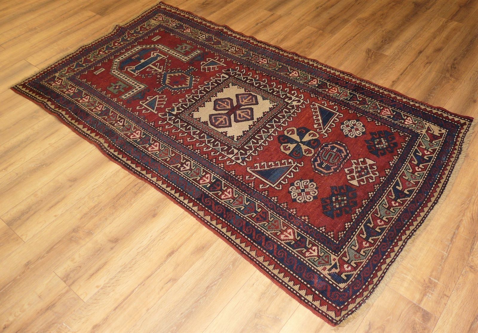 Genuine Antique Hand Knotted Caucasian Kazak Fachralo Prayer Design Rug   100% Wool Pile   209 X 115 Cm (6'10 X 3'10") photo Textiles