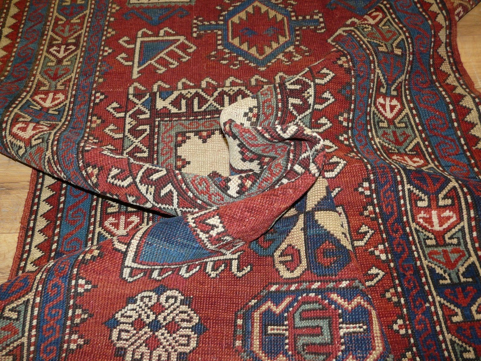 Genuine Antique Hand Knotted Caucasian Kazak Fachralo Prayer Design Rug   100% Wool Pile   209 X 115 Cm (6'10 X 3'10") photo vinterior