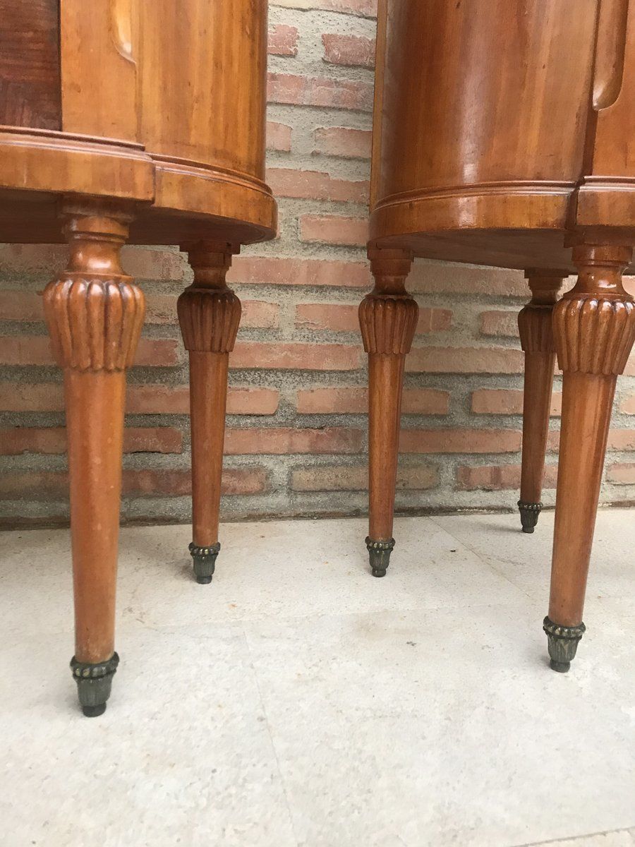 photo for sale Louis XVI Style Metal And Mirror Marquetry Nightstands, 1920s, Set Of 2