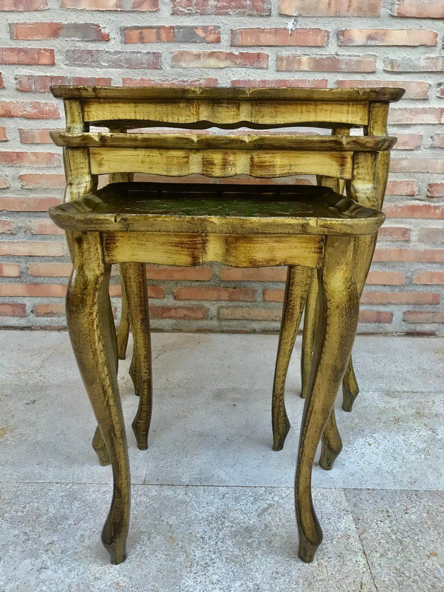 Antique Giltwood And Carved Side Tables With Cabriole Shaped Legs, Set Of 3 photo for sale