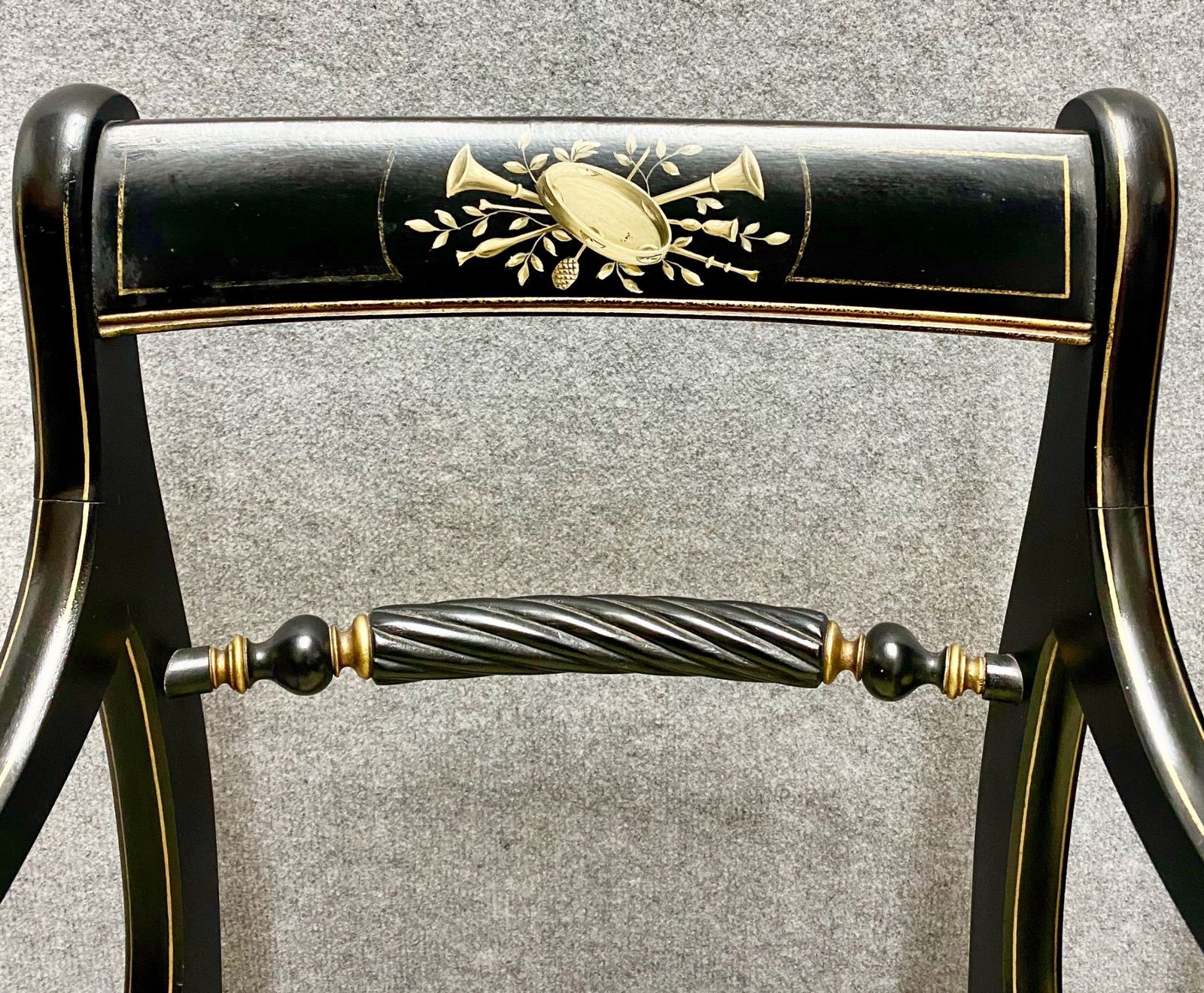 Set Of 4 Regency Style Ebonised & Decorated Elbow Chairs photo for sale