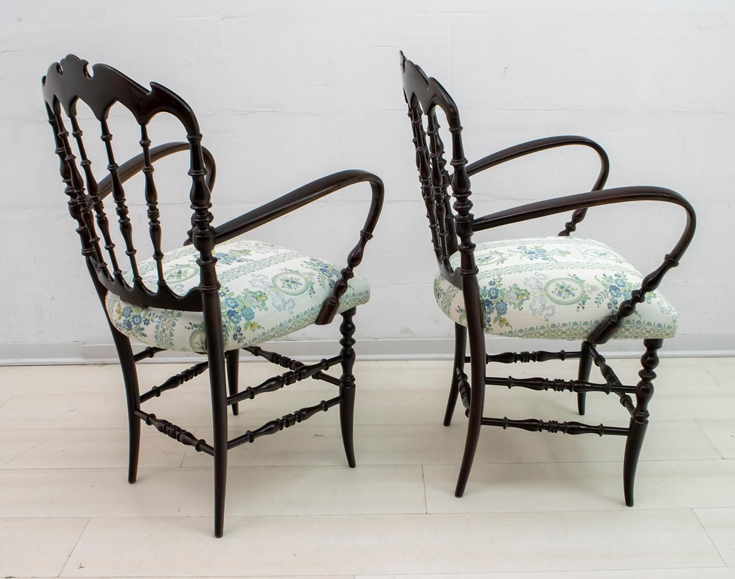 Pair Of Giuseppe Gaetano Descalzi Midcentury Italian Chiavari Armchairs, 1950s photo for sale