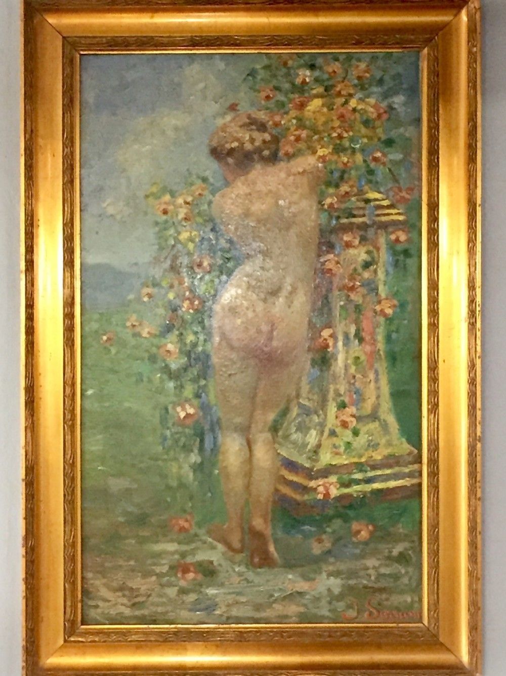 Sarrazin (French, Early 20c) Impressionist Oil Of Young Naked Woman, Dated 1914