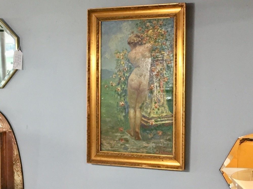 photo furniture Sarrazin (French, Early 20c) Impressionist Oil Of Young Naked Woman, Dated 1914