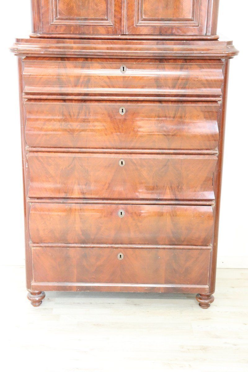 Furniture Antique Mahogany Tall Chest Of Drawers, 1850s photo
