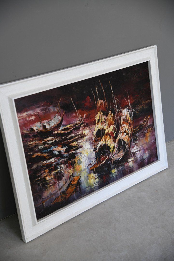 Mid Century Oriental Abstract Oil On Board. photo 175.0