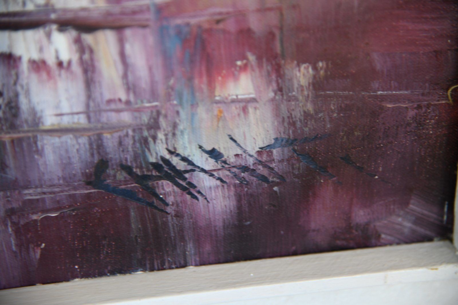 photo furniture Mid Century Oriental Abstract Oil On Board.