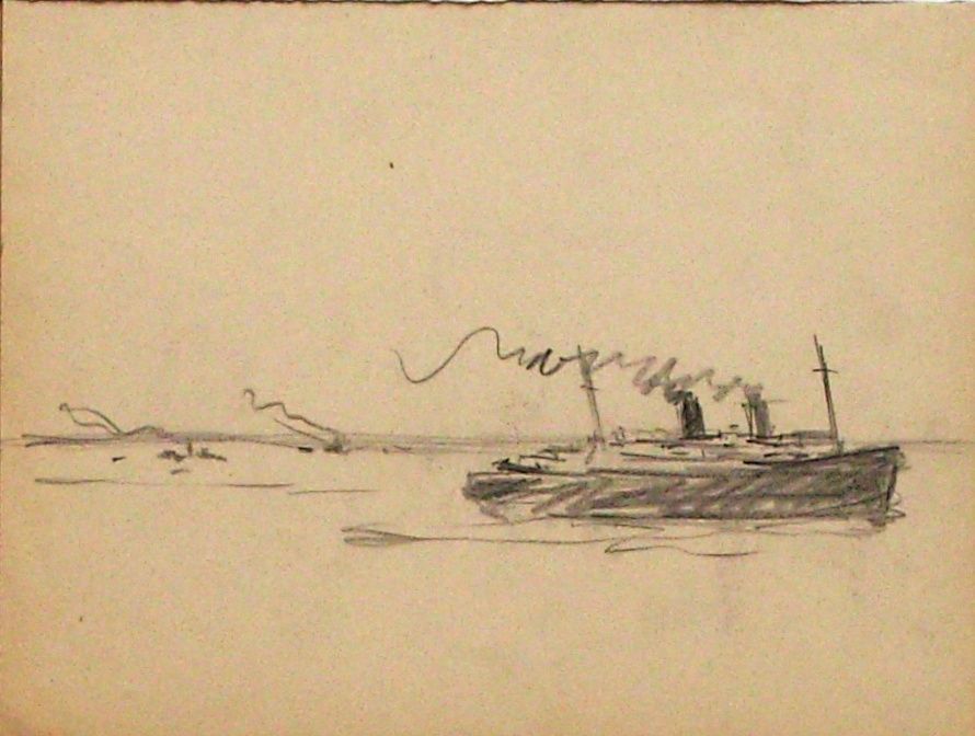 Lavoine Robert (Attributed To)   Pencil On Paper   Le Départ Du Paquebot II (Le Hâvre?)