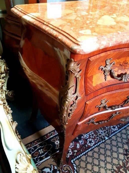 photo furniture French Chest Of Drawers With Brass Applications And Marble Slab