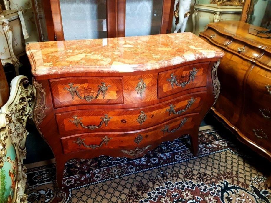 photo for sale French Chest Of Drawers With Brass Applications And Marble Slab