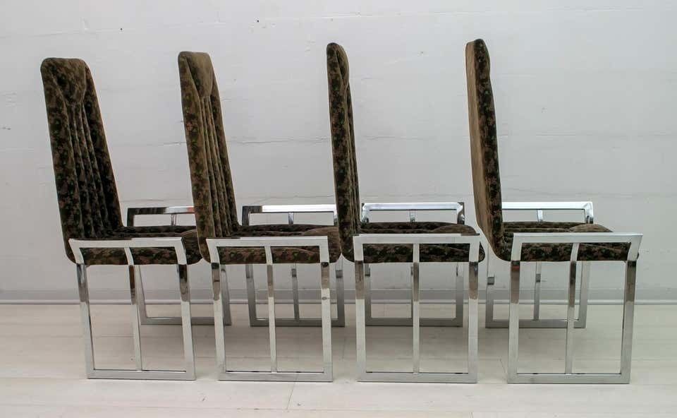 Set Of 4 Mid Century Modern Italian Chromed Steel And Velvet Dining Chairs, 70s photo furniture