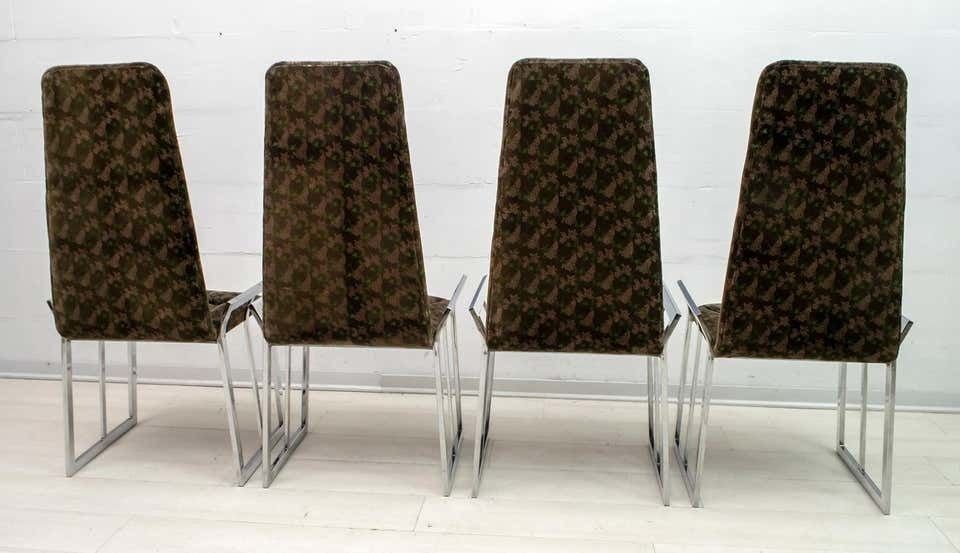 Set Of 4 Mid Century Modern Italian Chromed Steel And Velvet Dining Chairs, 70s photo Furniture
