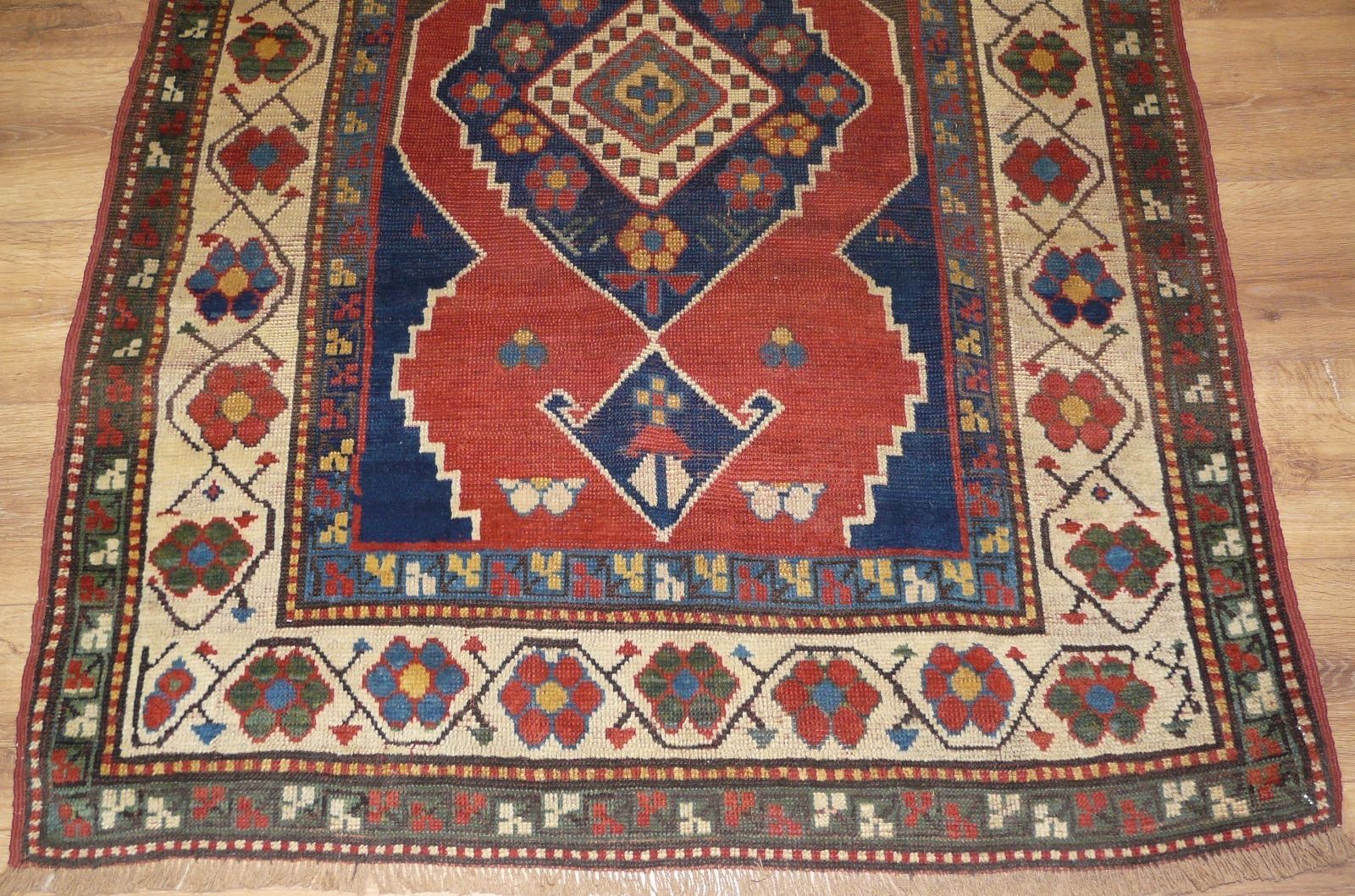 Genuine Antique Hand Knotted Caucasian Lambalo Kazak Design Rug   100% Wool Pile   213 X 109 Cm (7' X 3'7") photo furniture