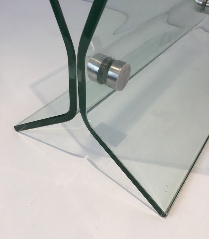 In The Style Of François Arnal. Glass And Brushed Steel Design Magazine Rack. French. Circa 1970 photo buy
