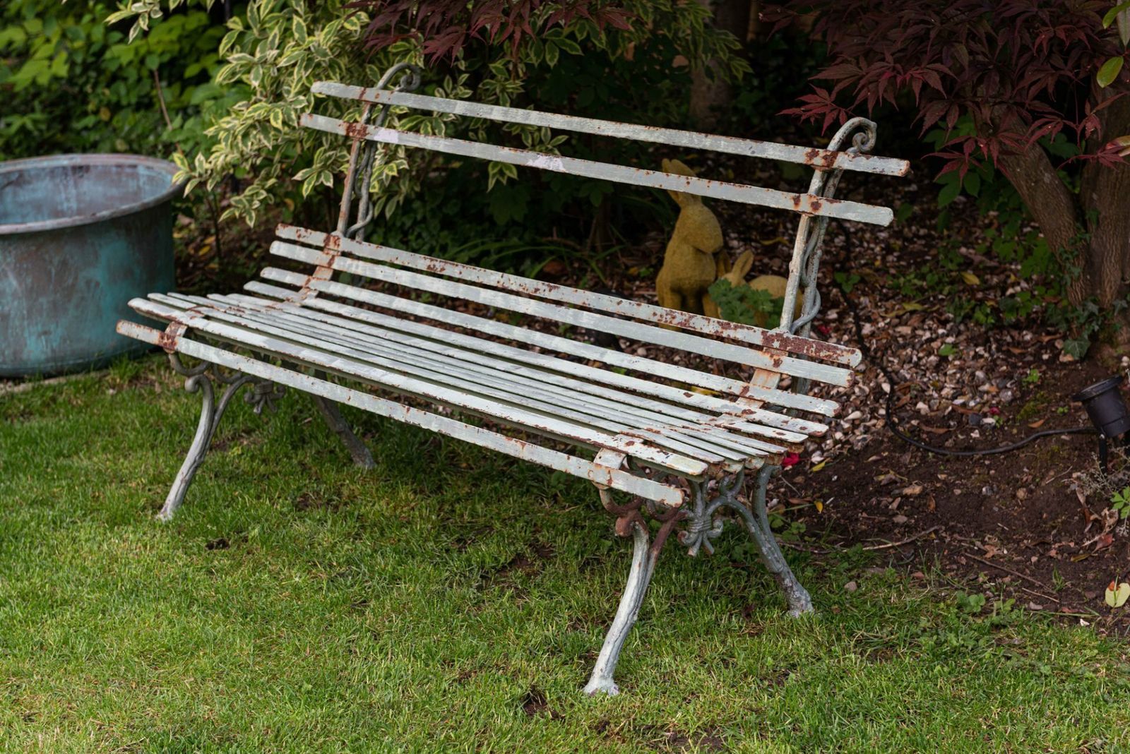 French Cast Iron Strapwork Garden Bench Circa 1940 photo furniture