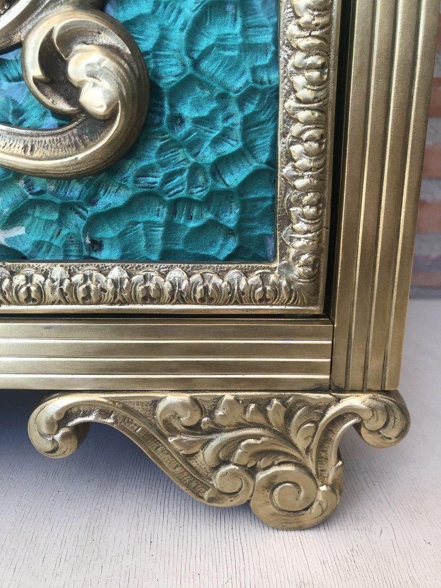 photo buy Antique Louis XVI Bronze Vitrine Nightstands With Green Glass Doors And Drawer, Set Of 2