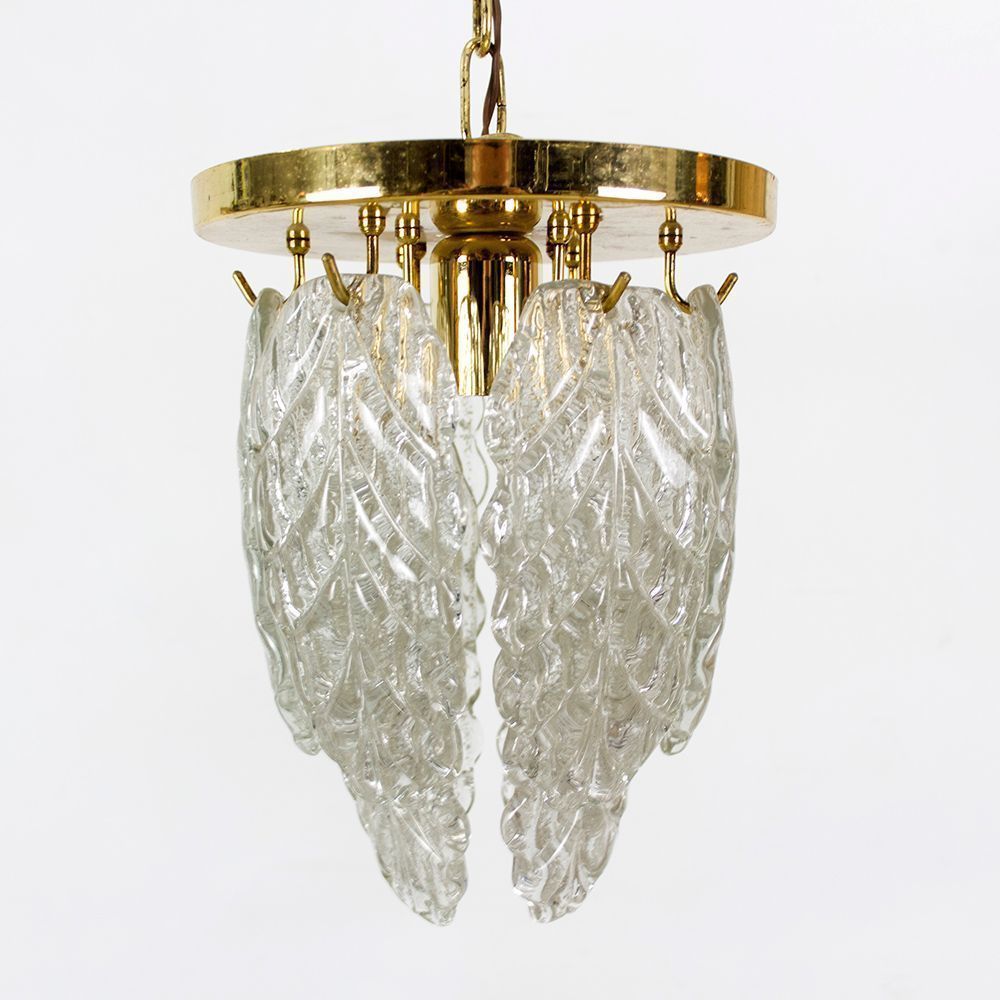 Italian Brass And Murano Glass Ceiling Lamp In The Sryle Of Mazzega, 1970s photo 355.0