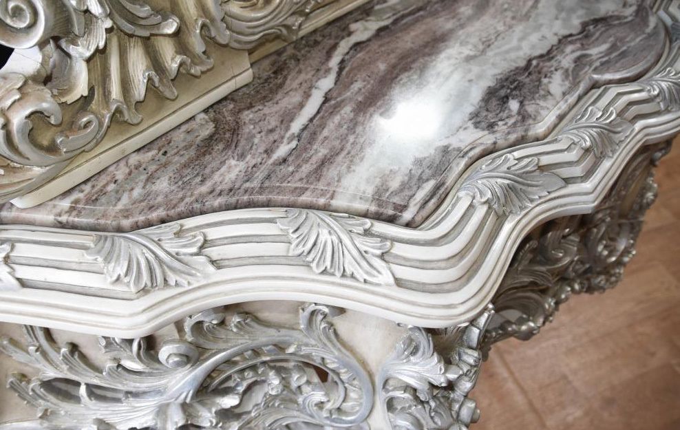 photo furniture Painted Italian Rococo Silver Gilt Console Table And Mirror Set