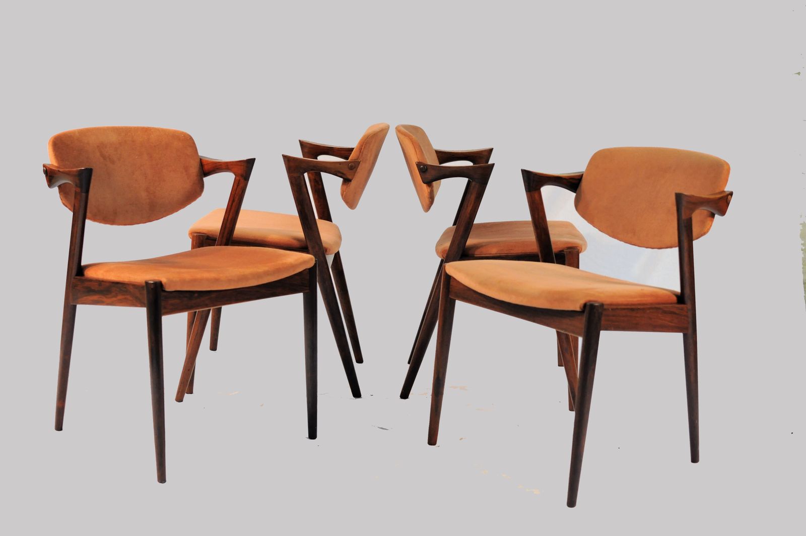 Set Of Six Fully Restored Kai Kristiansen Model 42 Rosewood Dining Chairs Inc. Custom Upholstery 1960's photo furniture
