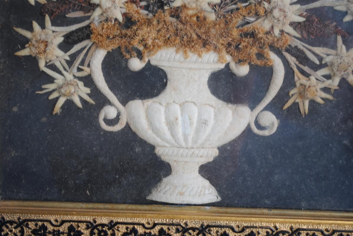 photo for sale Souvenir Des Alpes Composition Of Dried Flowers Late 19th Century