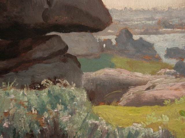 Le Gros Rocher Oil On Cardboard By Bousquet (34 X 26) photo Art