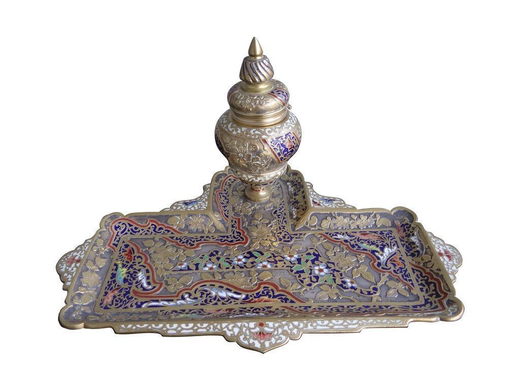 Inkwell In Bronze And Cloisonné Of Paris Napoleon III
